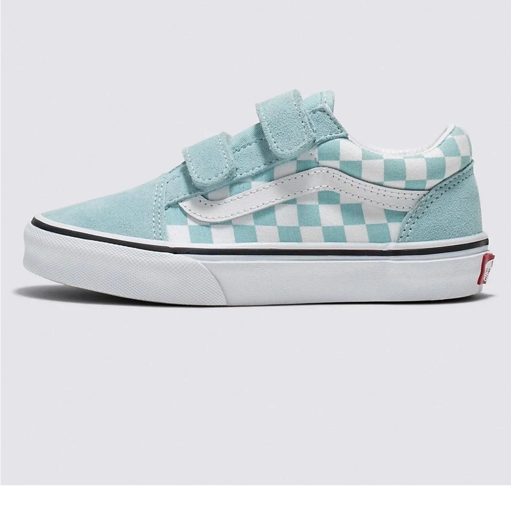Vans Kids Old Skool V Checkerboard Velcro Sneakers - Teal/White